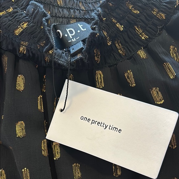 O.P.T. Black & Metallic Gold Fleck Chiffon Mini Dress Size M - Picture 12 of 12